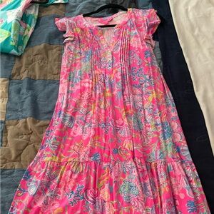 Golda Flutter Sleeve Dress in Pink Isle Shell Me